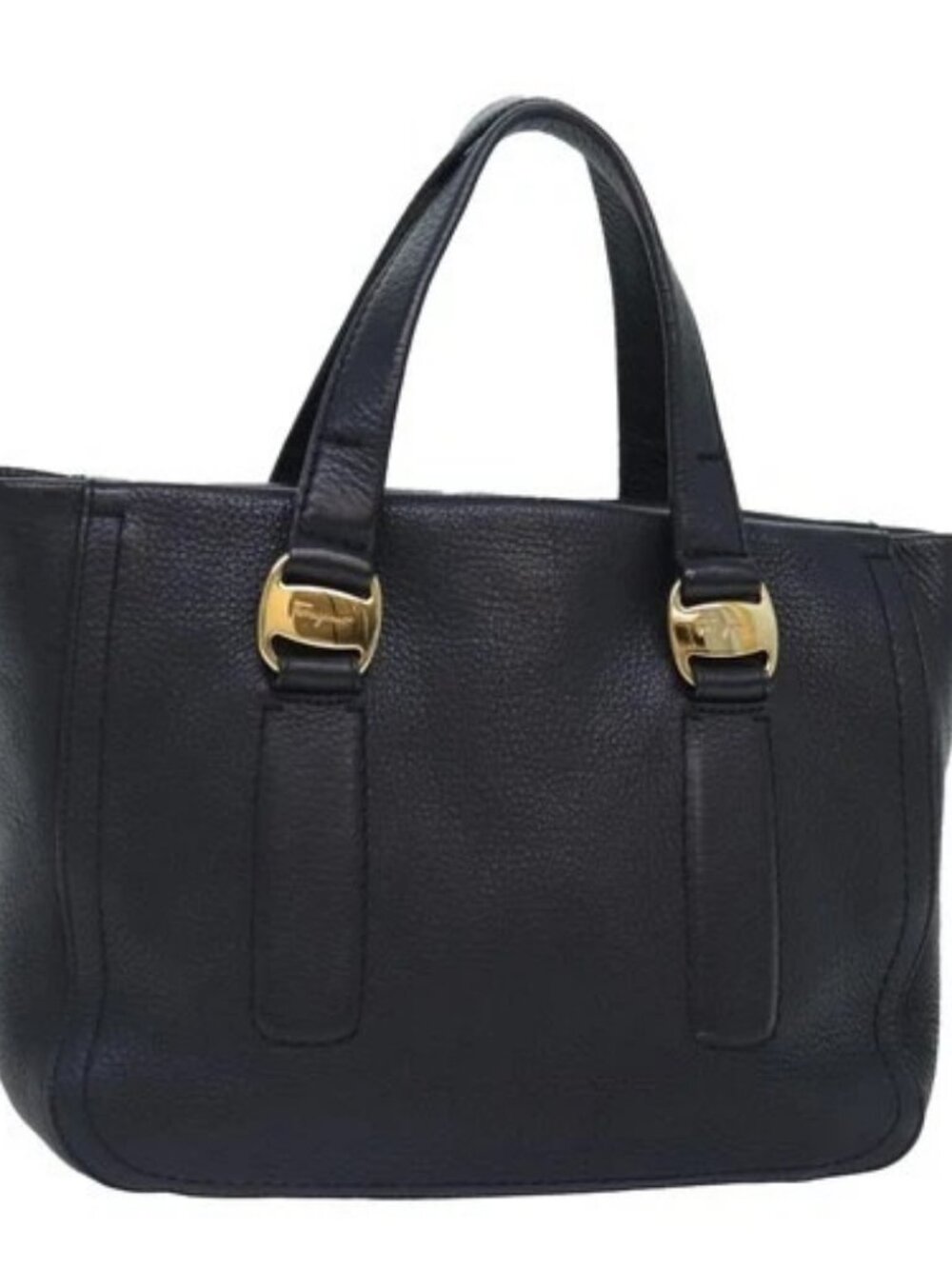 Salvatore Ferragamo Vala Hand Bag Leather Black Gold Auth bs18289